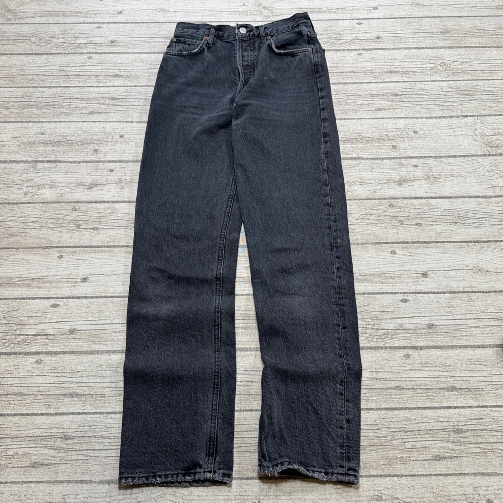 AGOLDE Jeans Women's 25 Black Denim High Rise Button Fly Straight Charcoal Wash